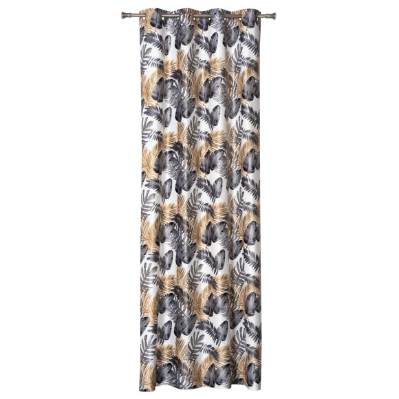 Zasłona kółka ANTIL140x260 cm, kol. biały/liście - 5903754821714