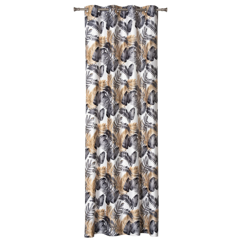 Zasłona kółka ANTIL140x260 cm, kol. biały/liście - 5903754821714