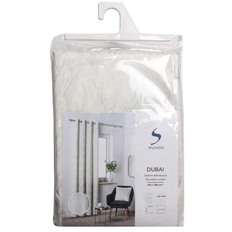 Zasłona z kółkami DUBAI złote przetarcia 140x260 cm ecru - 5903754818608