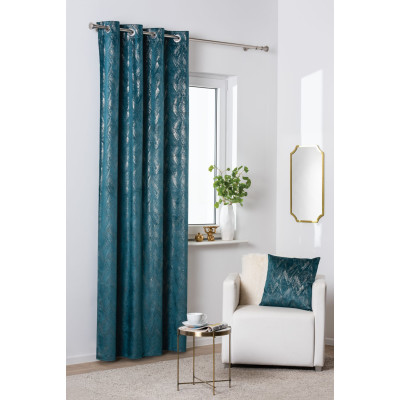 Zasłona z kółkami DUBAI złote przetarcia 140x260 cm morska - 5903754817144