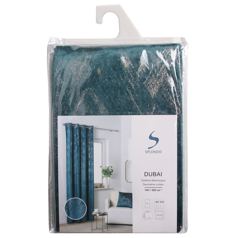 Zasłona z kółkami DUBAI złote przetarcia 140x260 cm morska - 5903754817144