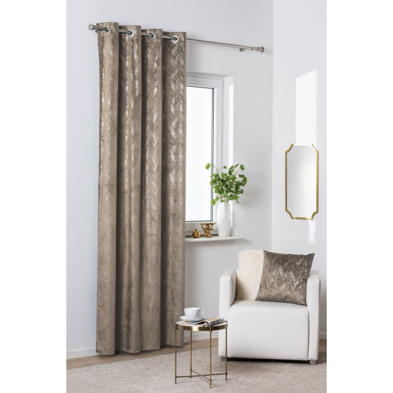 Zasłona z kółkami DUBAI złote przetarcia 140x260 cm taupe - 5903754817168