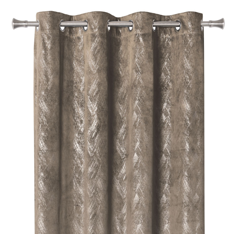 Zasłona z kółkami DUBAI złote przetarcia 140x260 cm taupe - 5903754817168