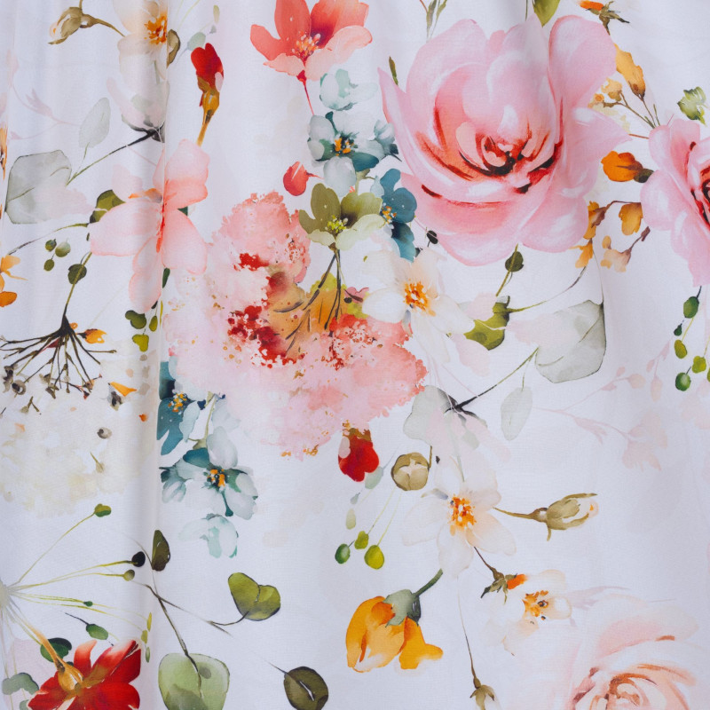 Zasłona z taśmą FLOWER 138x260cm kol.biały/kolor kwiaty - 5903754825231