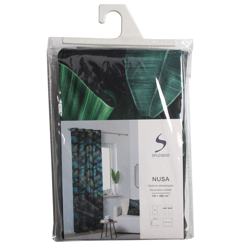 Zasłona z kółkami NUSA 140x260 cm zielony liście - 5903754817182