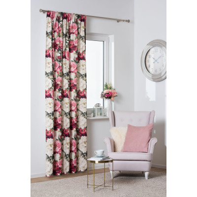 Zasłona z taśmą kwiaty piwonie PIVOINE 140x260 cm, kol. multikolor - 5903754821783