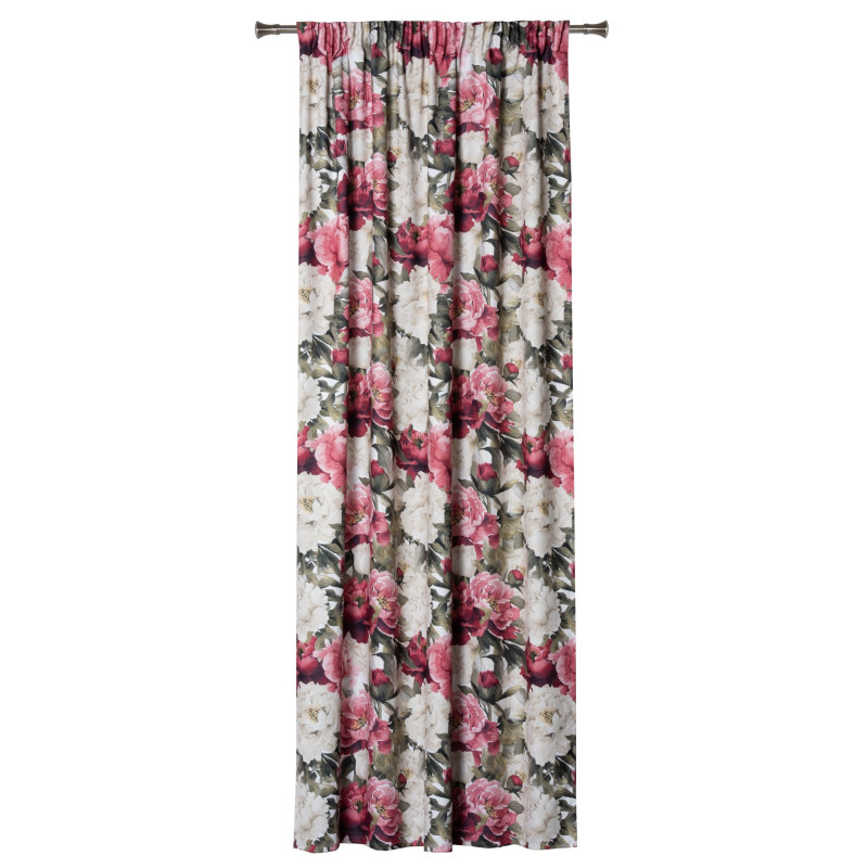 Zasłona z taśmą kwiaty piwonie PIVOINE 140x260 cm, kol. multikolor - 5903754821783