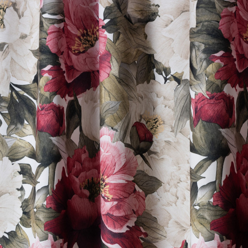 Zasłona z taśmą kwiaty piwonie PIVOINE 140x260 cm, kol. multikolor - 5903754821783