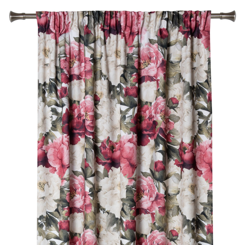 Zasłona z taśmą kwiaty piwonie PIVOINE 140x260 cm, kol. multikolor - 5903754821783