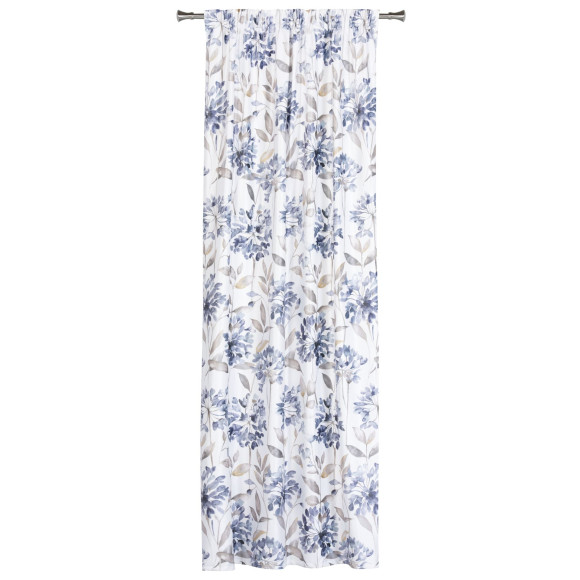 Zasłona z taśmą marszczącą Planto motyw kwiatowy 140x260 cm biało-szara - 5903754826993