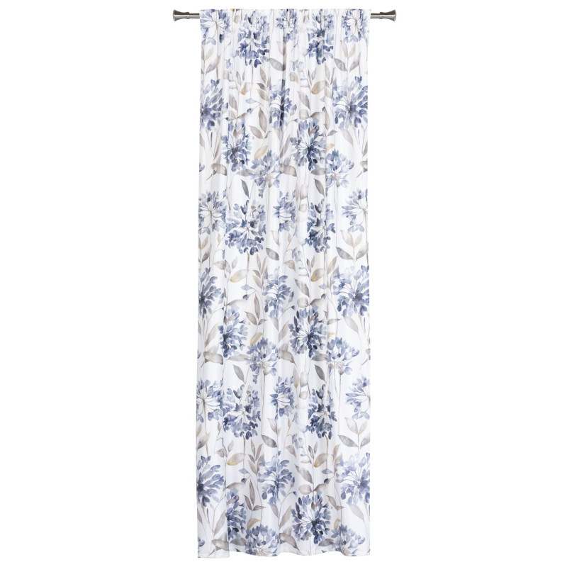 Zasłona z taśmą marszczącą Planto motyw kwiatowy 140x260 cm biało-szara - 5903754826993