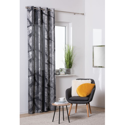 Zasłona z kółkami VANUA 140x260 cm kol ciemnoszary wzór liście bananowca - 5903754817236
