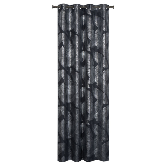 Zasłona z kółkami VANUA 140x260 cm kol ciemnoszary wzór liście bananowca - 5903754817236