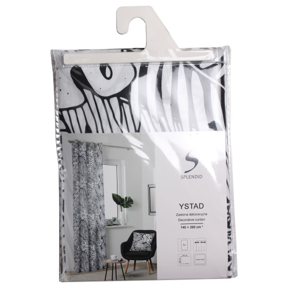 Zasłona z kółkami YSTAD 140x260cm kol.czarno biała - 5903754825262