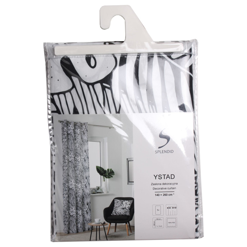 Zasłona z kółkami YSTAD 140x260cm kol.czarno biała - 5903754825262