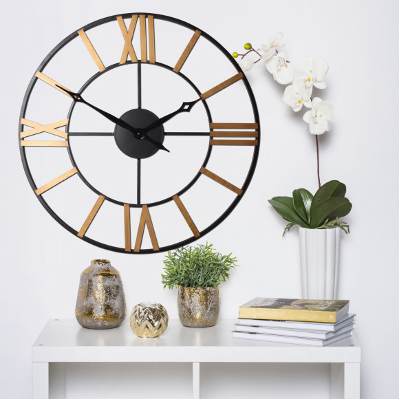 Zegar ścienny Best średnica 78 cm złoty cyfry rzymskie - 5903754816918