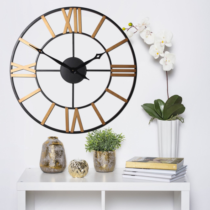Zegar ścienny Best średnica 78 cm złoty cyfry rzymskie - 5903754816918