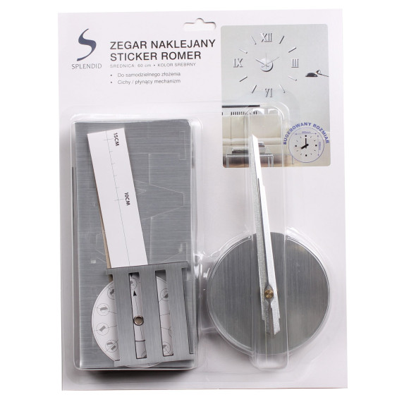 Zegar naklejany STICKER ROMER, średnica 60cm, kolor sre  - mechanizm cichy  - 5908262407535