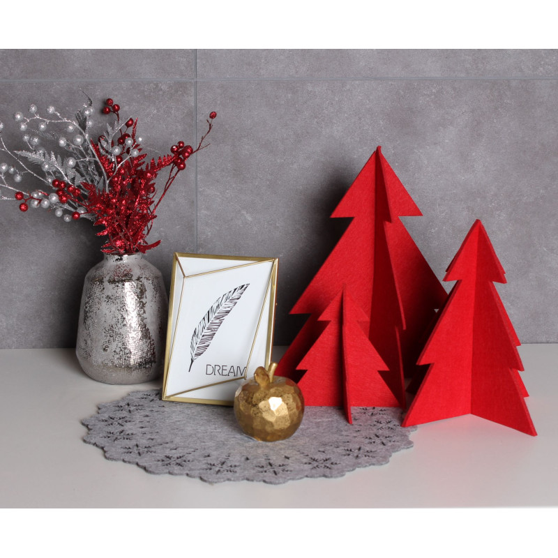 Choinka stojąca filcowa Pine czerwona 14 x 15 cm - 5903754814730