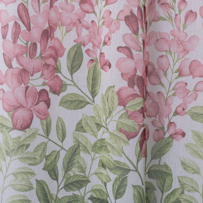 Firana na kółkach JARDIN kwiaty 140x260cm, kol. różowo/biały - 5903754821769