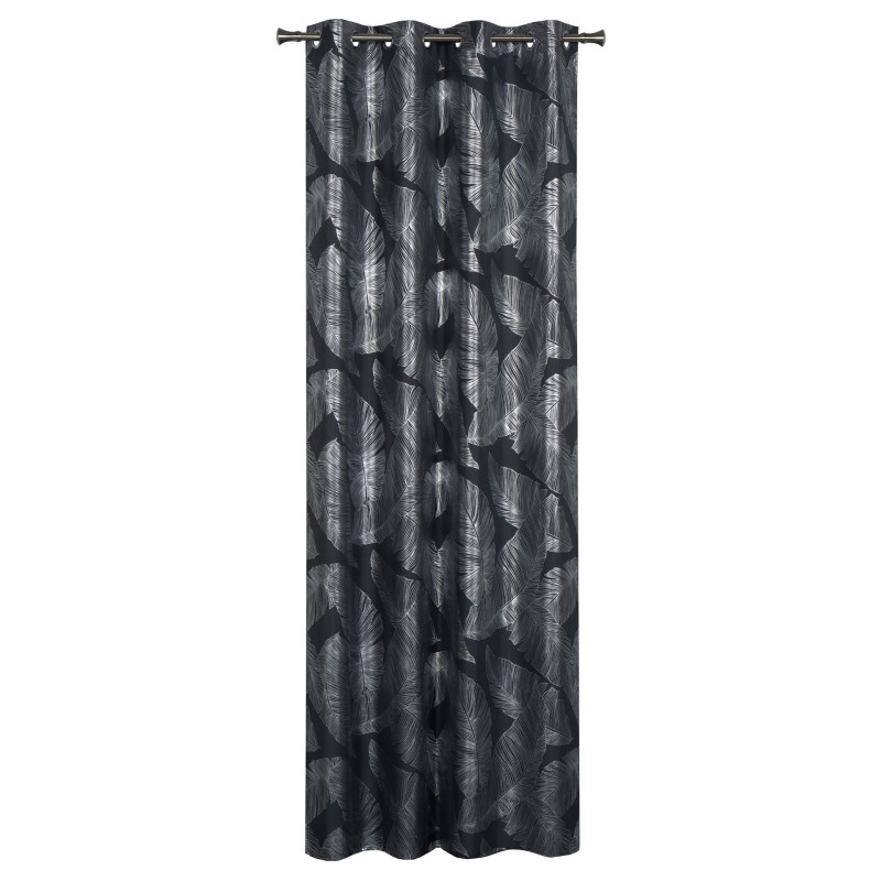 Zasłona z kółkami VANUA 140x260 cm kol ciemnoszary wzór liście bananowca - 5903754817236