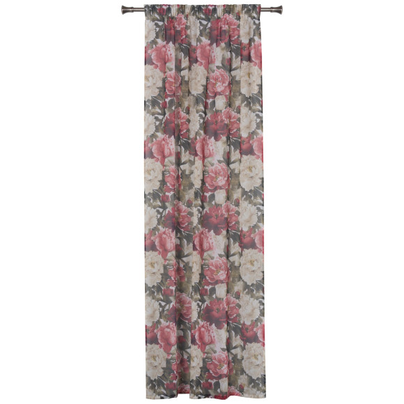 Firana z taśmą PIVOINE 140x260cm, wzór kwiatowy