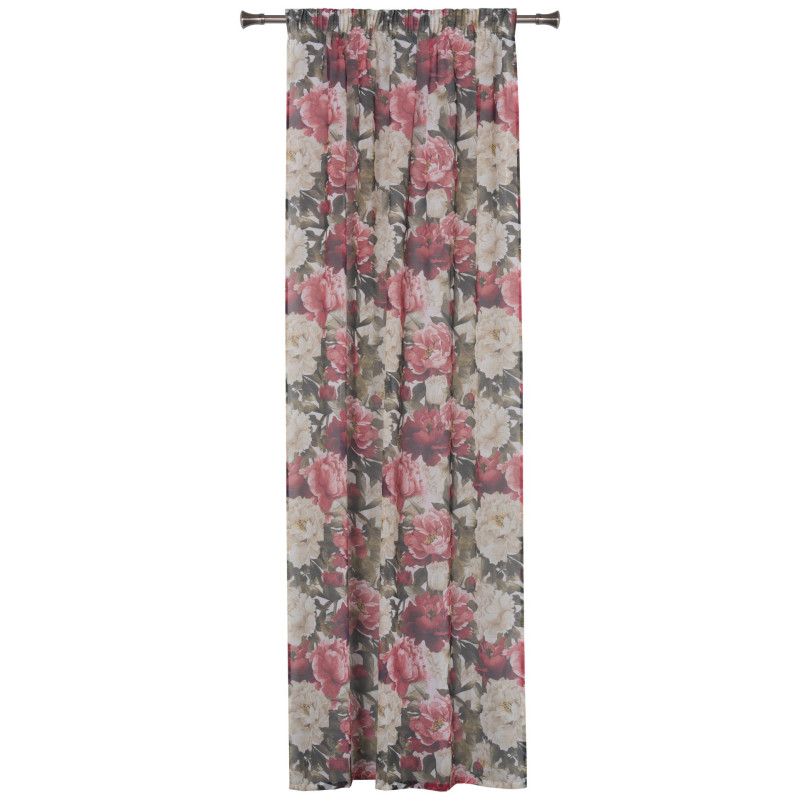 Firana z taśmą PIVOINE 140x260cm, wzór kwiatowy