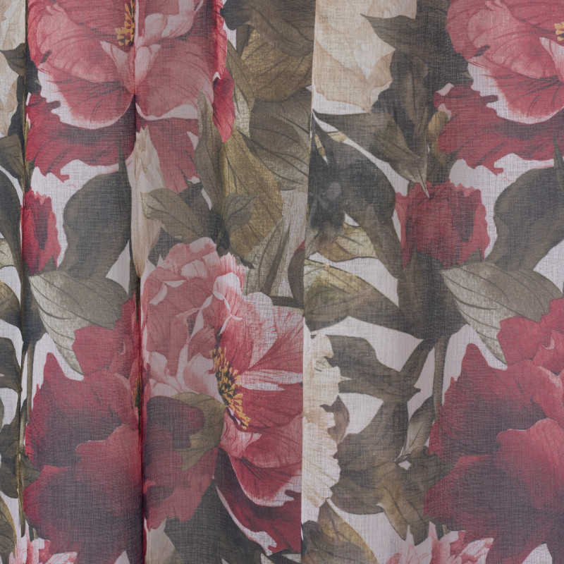 Firana z taśmą PIVOINE 140x260cm, wzór kwiatowy