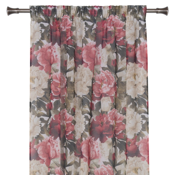 Firana z taśmą PIVOINE 140x260cm, wzór kwiatowy