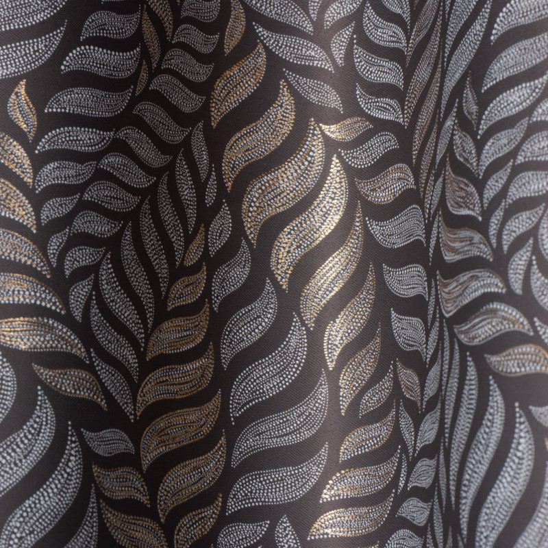 Zasł z kółkami ALLORO 140x260cm,taupe/złoty nadruk