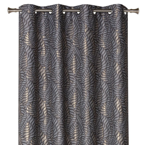 Zasł z kółkami ALLORO 140x260cm,taupe/złoty nadruk