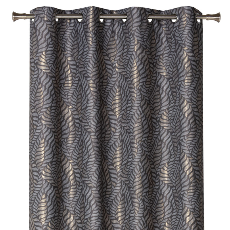 Zasł z kółkami ALLORO 140x260cm,taupe/złoty nadruk