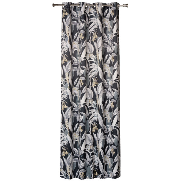 Zasł z kółkami CANNA 135x260cm,czarna/liście