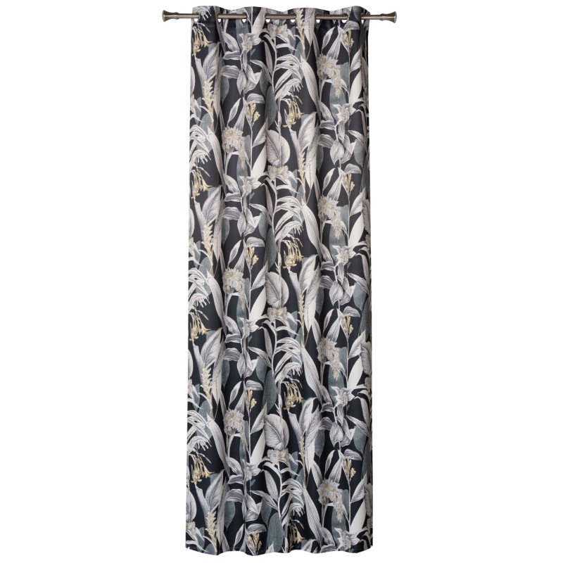 Zasł z kółkami CANNA 135x260cm,czarna/liście