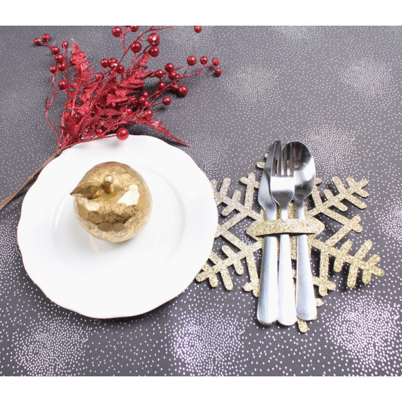Podkł. filc na sztućce SNOWFLAKE,21cm,ant-zł