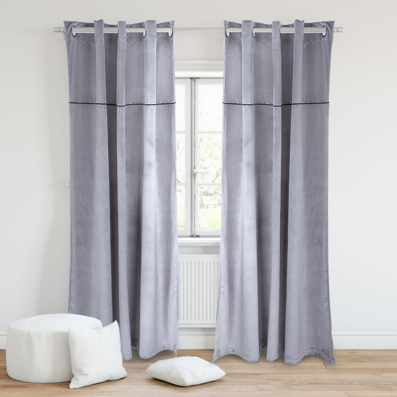 Zasłona z kółkami ekoskóra POSH CHIC 140x270 sreb