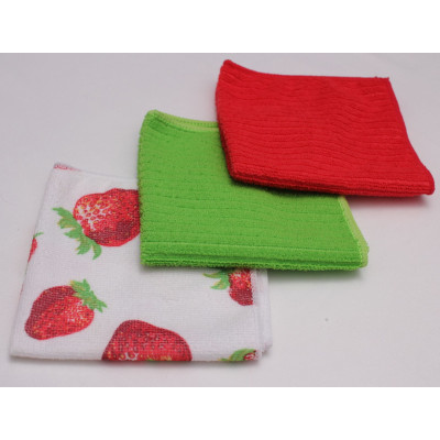 ściereczka TRUSKAWKI2, 3 szt,30X30cm, trus,poz,gro