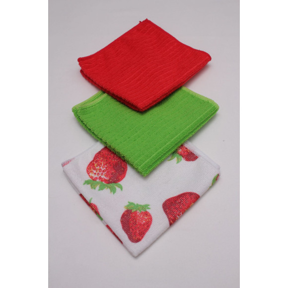 ściereczka TRUSKAWKI2, 3 szt,30X30cm, trus,poz,gro