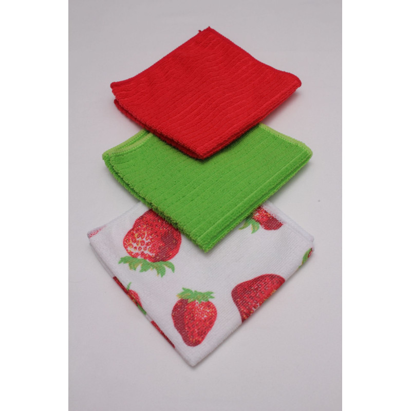 ściereczka TRUSKAWKI2, 3 szt,30X30cm, trus,poz,gro