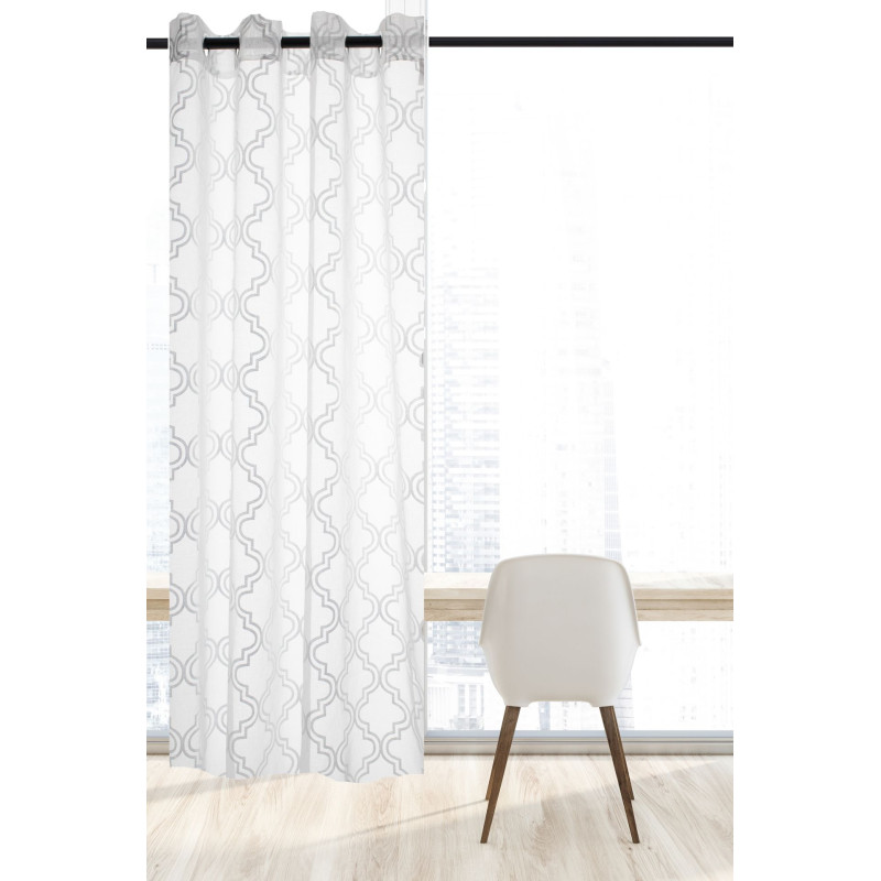 Firana z kółkami FORTUNE CHIC 140x270 biały+srebrn