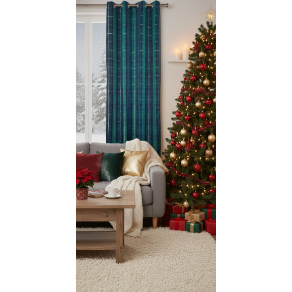 Załona TARTAN rozm140x260cm,kolor zielony-granatowy