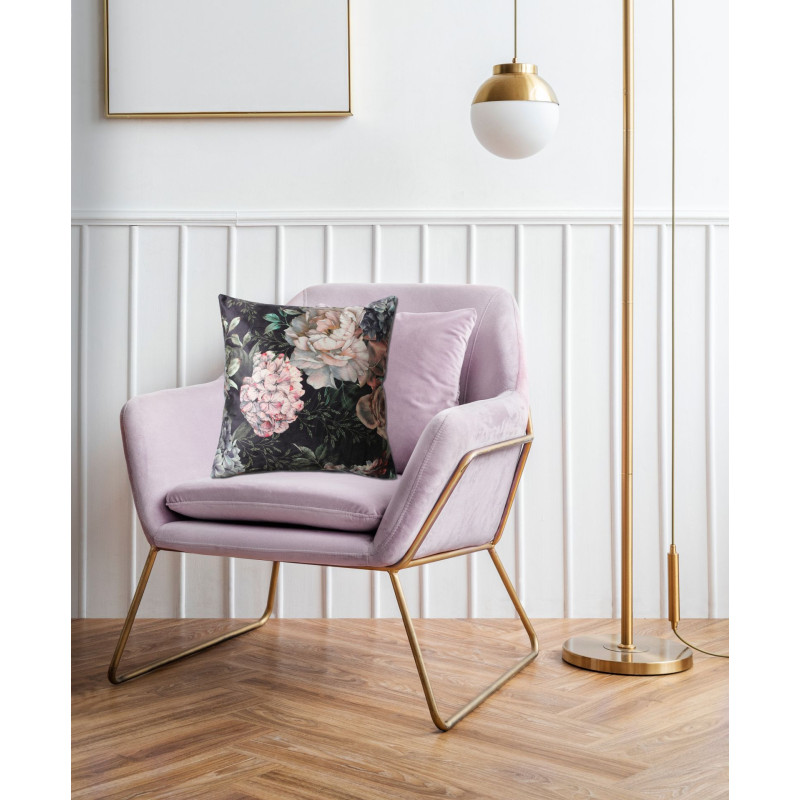 Poszewka HORTENSE 45x45 cm, kolor czarny w kwiaty