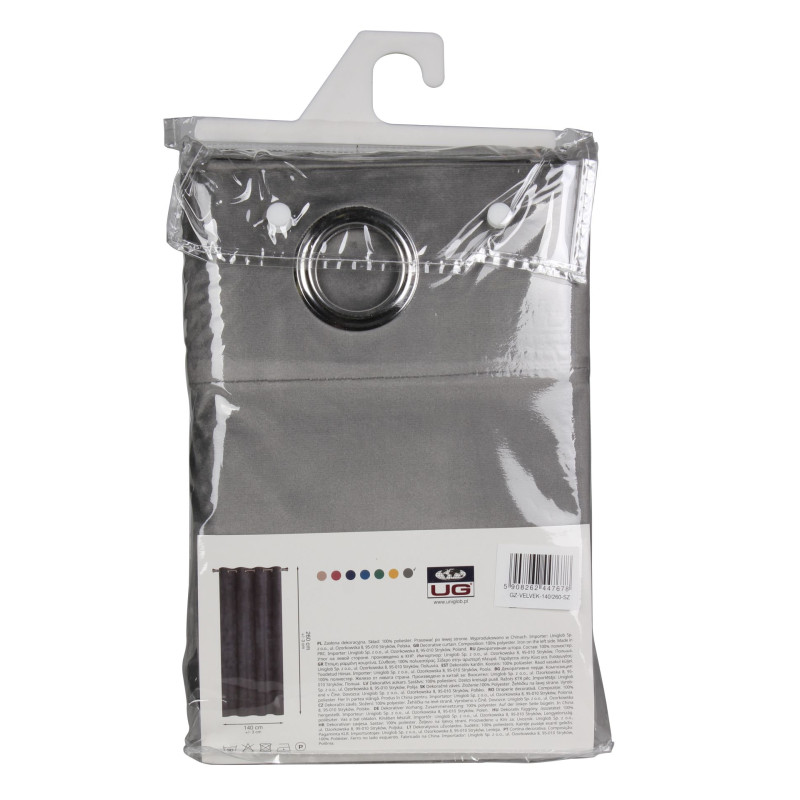 Zasłona z kółkami VELVET 140x260 cm, kolor szary