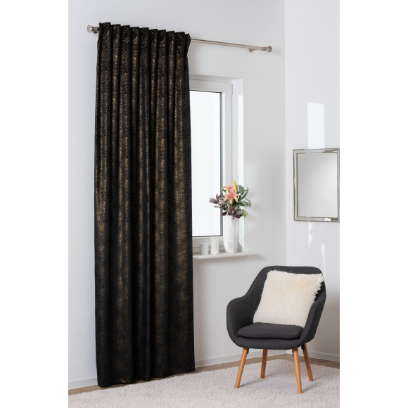 Zasłona z taśmą PAVO,140x260 cm, kolor czarno-złoty