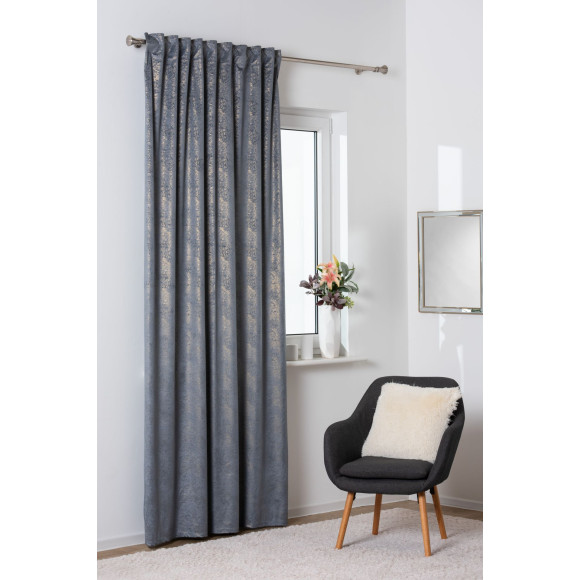 Zasłona z taśmą PAVO,140x260 cm, kolor szaro-złoty