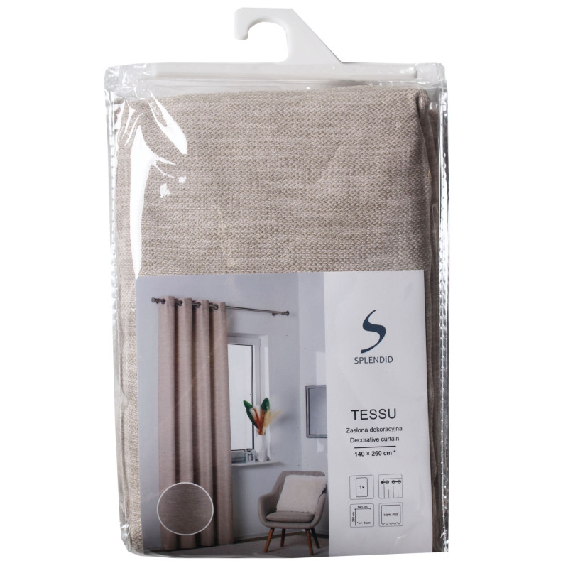 Zasłona z kółkami TESSU 140x260cm, kolor beżowy