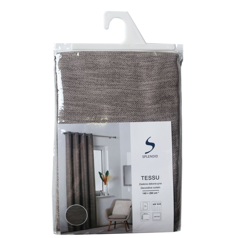 Zasłona z kółkami TESSU 140x260cm, kolor szary