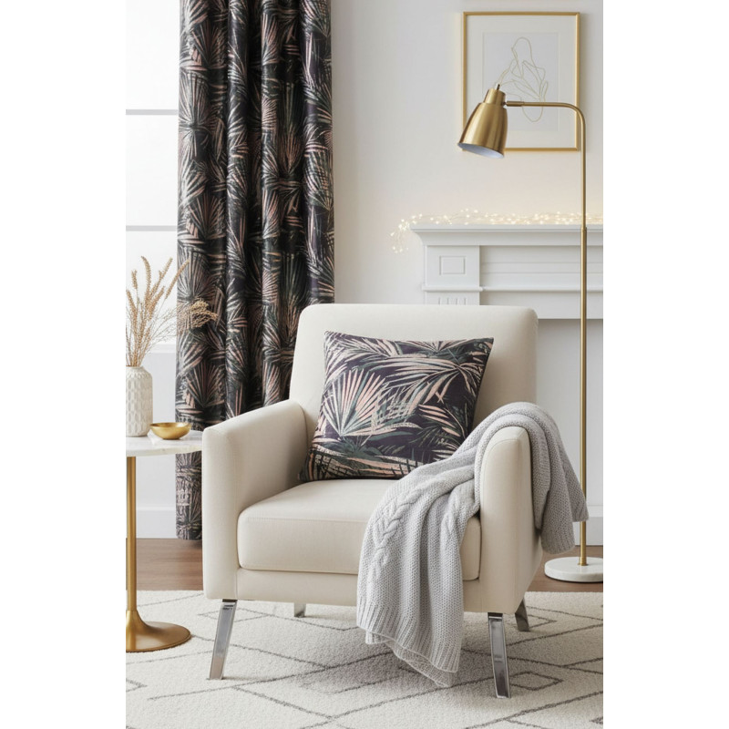 Poszewka SAGO 45x45 cm,antracyt+liście