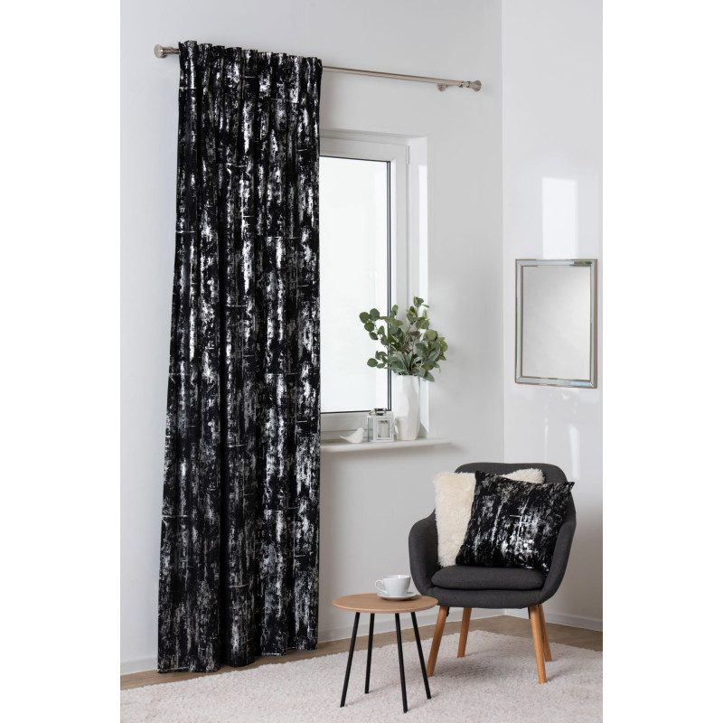 Zasłona z taśmą DORE 140x260cm, kolor czarny+srebro