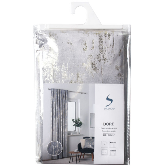 Zasłona z taśmą DORE 140x260cm, kolor jasny szary